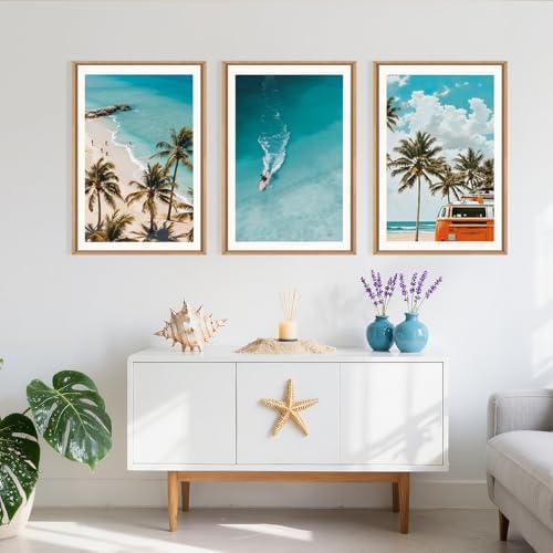 LHIUEM Large Nature Surfboard Beach Framed Canvas Wall Art, Summer Ocean - Image 5