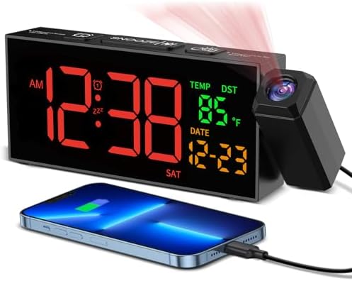 Netzu Projection Clock for Bedroom Ceiling, Alarm Clocks Black by Netzu