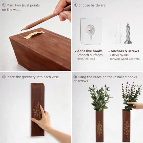 4-Pack Wooden Wall Vases, Slim Pine Wall Planters - Image 6