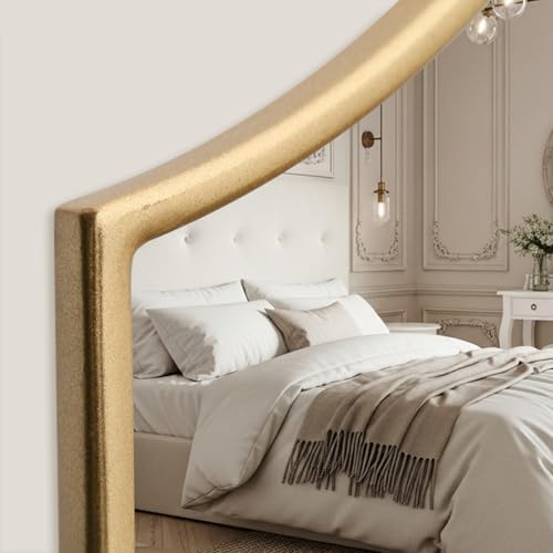 Besdomus Gold Scalloped Wall Mirror: 47"x31" Large Wooden Fireplace Mirror - Image 5