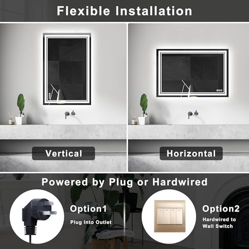 40''x30'' Lighted Mirrors for Bathroom Wall Backlit + Front Lit, Rectangular - Image 6