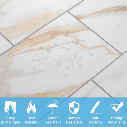 6" x 12" Calacatta Gold Marble Peel and Stick Backsplash Wall Tiles, PVC Faux - Image 5