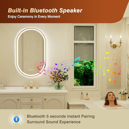 22x36 Inch Oval Gold Framed LED Bathroom Mirror - Image 4