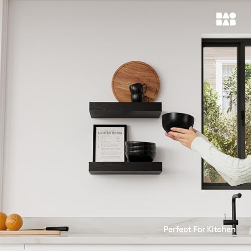 Solid Wood Floating Shelves for Wall 12 Inch Black, Small Wooden Shelf - Image 2