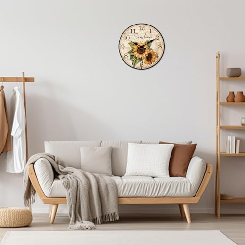 XFM Vintage Sunflower Wall Clock Battery Operated 14 Inch Silent - Image 5