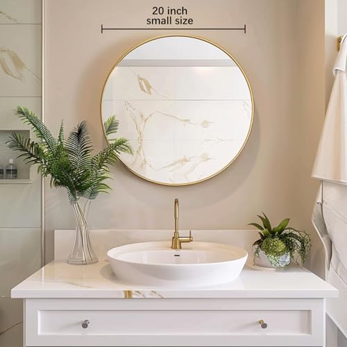 Sunniry Gold Circle Mirror, 20 inch Round Wall Mirror, Brushed Metal Frame - Image 3