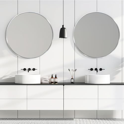 Silver Circle Mirror 26 inch, Round Mirror, Brushed Nickel - Image 3