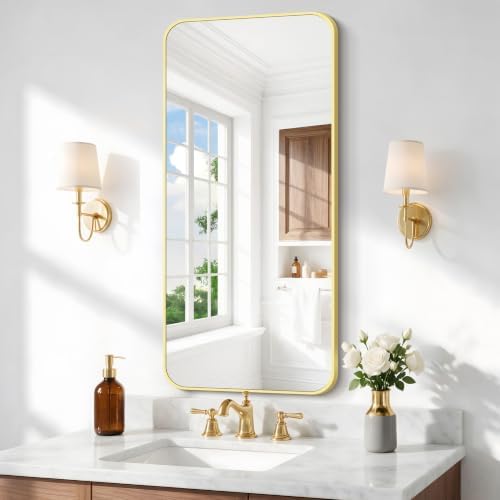 BONEWEI Gold Bathroom Mirror, 20x40 inch Wall Mirror by BONEWEI