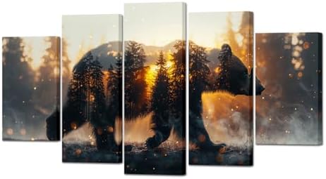 Muzenso 5 Panel Canvas Prints Bear and Forest Wall Art 60x32'' by Muzenso