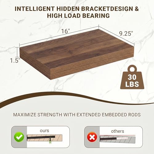 Acovy 16 Inch Floating Shelves, Wooden Shelves - Image 3