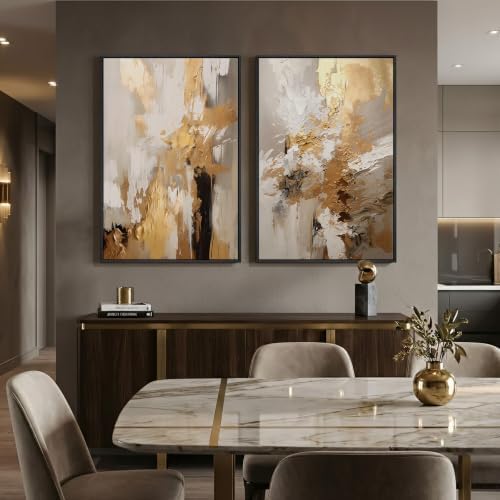 Framed Modern Luxury Brown Gold Abstract Wall Art - Image 5