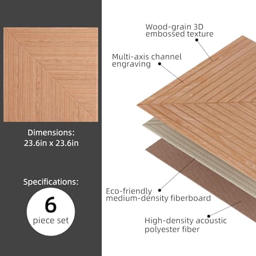 6 Pack Acoustic Wall Panels 23.6" Self-Adhesive Wood Grain Sound Panels - Image 7