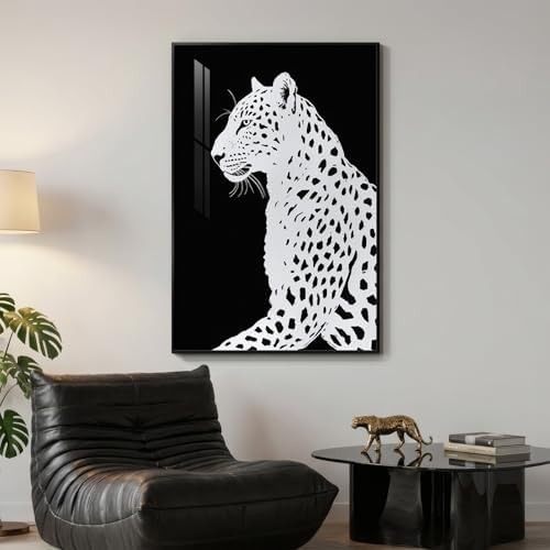 Large Framed Modern Black and White Leopard Wall Art, 1 Piece 24x36 In - Image 2