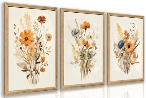 Hianan Wood Framed Vintage Orange Wildflower Wall Art Set of 3, 16x24 in by Unknown