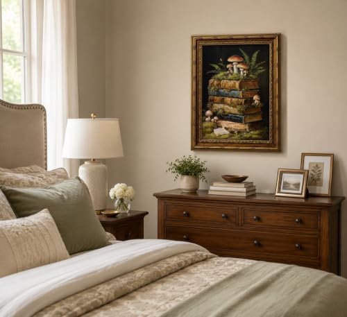 3D Textured Canvas Wall Art Vintage Carved Gold Frame Retro Stacked Books - Image 2