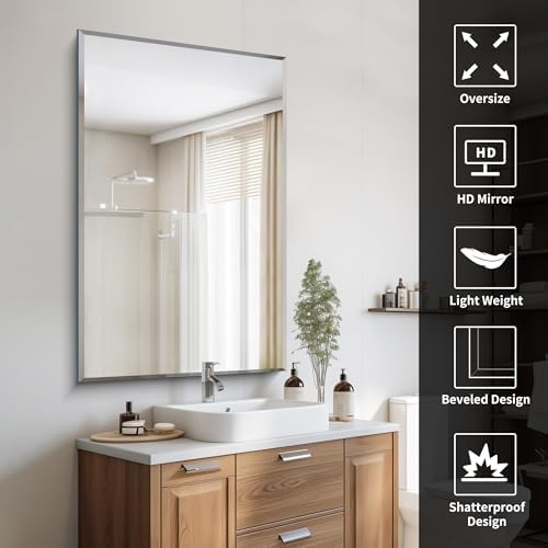 CILIBER Beveled Mirror, 30x48 Large Frameless Bathroom Mirrors - Image 5