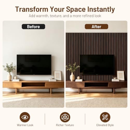 Amsleekey 4-Pack 47.2″x23.6″ Acoustic Wood Wall Panels, 8 Hooks, Dark Walnut - Image 6