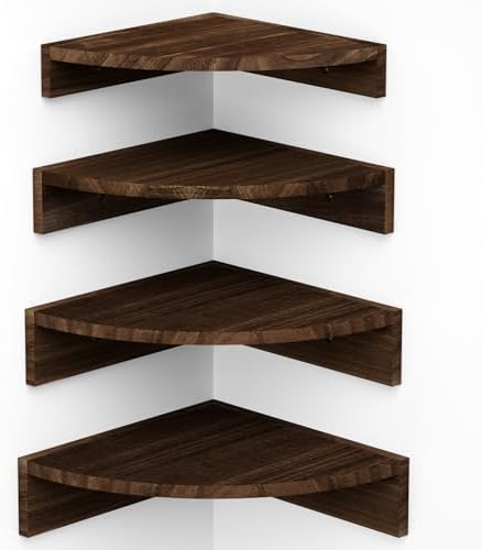 Alsonerbay Wood Corner Floating Shelves Wall Mount 4-Pack, Dark Brown by Alsonerbay