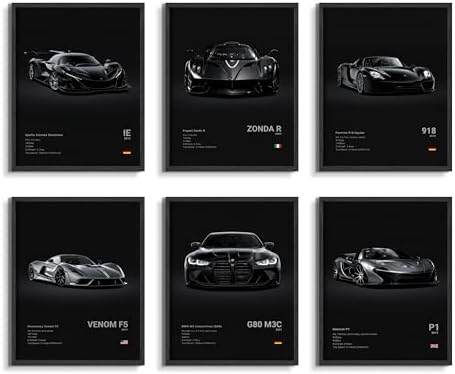 HTTART Car Posters Set of 6, Vintage Car Wall Art, Supercar Aesthetic Prints by Unknown