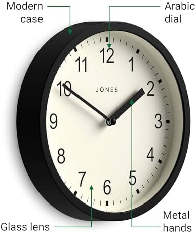JONES CLOCKS® Spin wall Clock | Small Modern Round Clock | 8" | Black | Easy to - Image 5