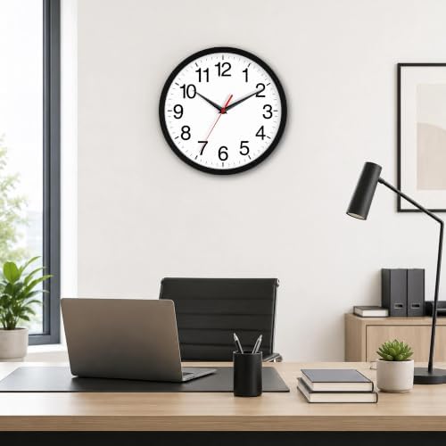 Rohioue Wall Clock Analog 12 Inch Black Battery Operated Silent Clock - Image 2