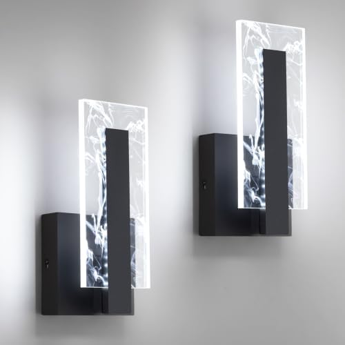 Modern LED Acrylic Black Wall Sconce, 6000K Cool White Bathroom Wall Sconces by Unknown
