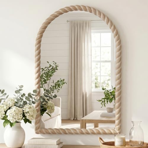 36"x24" Arched Solid Wood Farmhouse Decorative Wall Mirror by Unknown