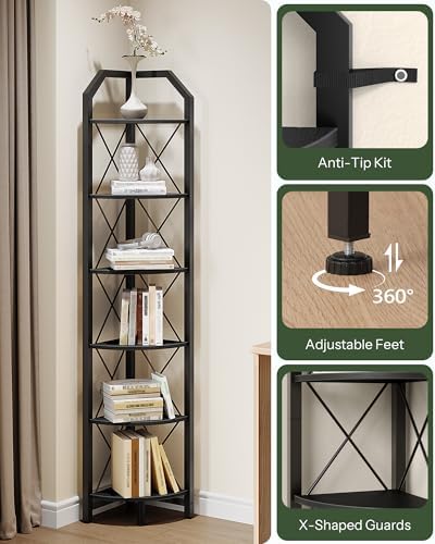 CHOEZON 6-Tier Corner Shelf, Industrial Corner Bookshelf, 71.2" Display Storage - Image 6