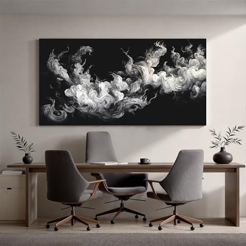 YISXINOAG Black White Abstract Wall Art Minimalist Smoke Painting 24"X48" - Image 5