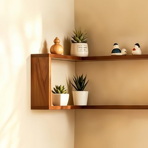 Corner Floating Shelves Wall Mounted Set of 3, Wooden Wall Corner Shelf Display - Image 4
