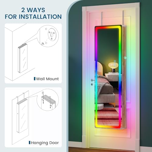 HNEBC Full Length Mirror with Storage, Wall Mounted Jewelry Cabinet with RGB - Image 5