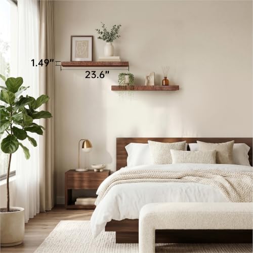 Walnut Floating Shelves for Wall, 24 Inch Wooden Shelves Set of 2 - Image 2