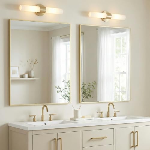 30"x36" Satin Gold Framed Rectangle Bathroom Vanity Wall Mirror - Image 3