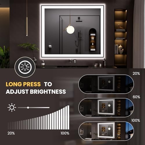 LOAAO 48"X40" LED Bathroom Mirror Black Framed - Image 3