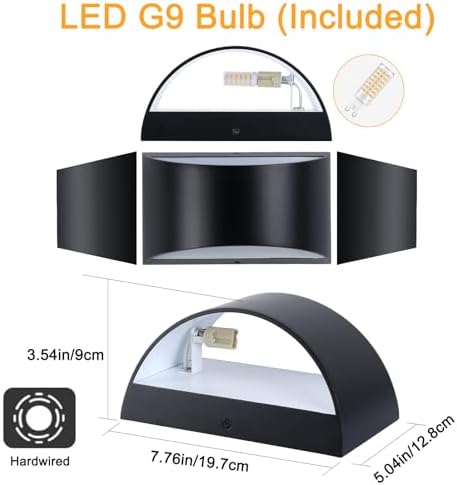 Black Modern LED Wall Sconce Hardwired Indoor Wall Lights Set of 2 Up and Down - Image 3