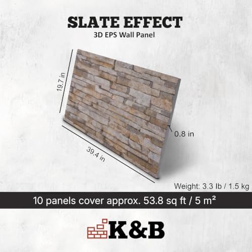 K&B Panels 3D Wall Panels, Slate Effect Styrofoam Wall Panelling Kit, - Image 3