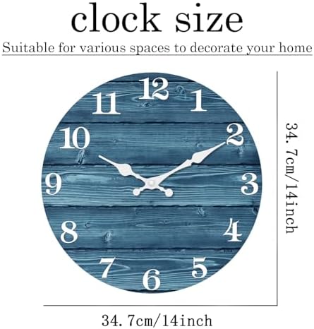 XFM Blue Farmhouse Wooden Wall Clock 14 Inch Silent - Image 6
