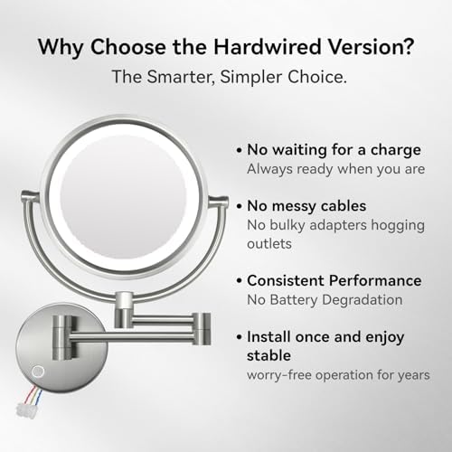 GURUN Hardwired LED Makeup Mirror Wall Mount Extendable Touch Brushed Nickel 10x - Image 4