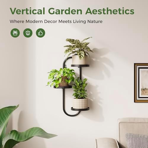Laposso 3 Tier Wall Planter Metal Plant Hanger Indoor Black - Image 2