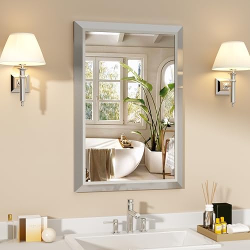 SMIROR 24x36 Brushed Silver Bathroom Vanity Mirror by SMIROR
