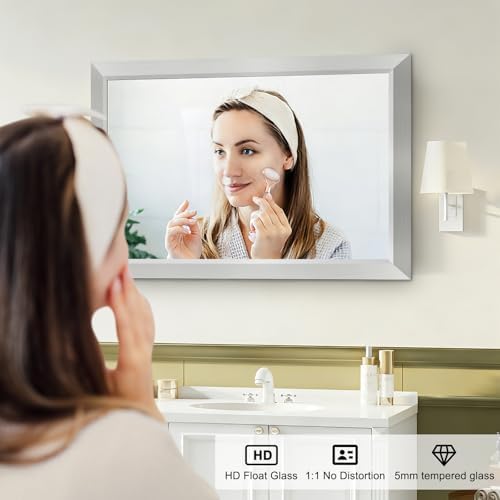 Bathroom Mirror for Over Sink, 22x30Inch Silver Thick Anti-Rust Metal Frame - Image 3