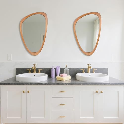 Irregular Asymmetrical Wall Mirror 19"x30" Wooden Frame Bathroom Mirror - Image 6