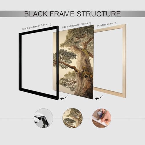 Vintage Japanese Pine Tree Black Framed Wall Art Oriental Asian Tree Canvas - Image 2
