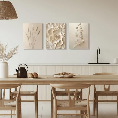 Hianan Wrapped Canvas Neutral Beige Botanical Wall Art Set of 3, 16x24 in - Image 5