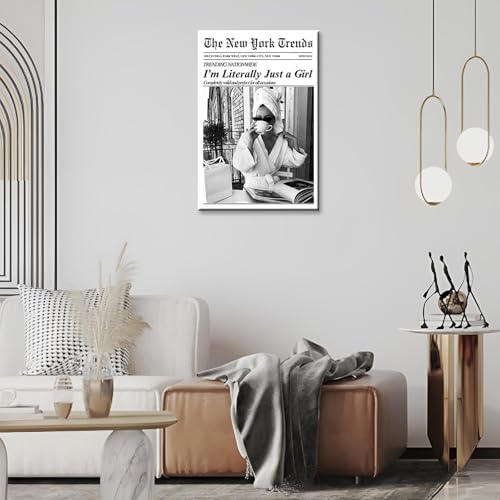 Vintage Black White Newspaper Canvas Wall Art I'M Literally Just A Girl - Image 6