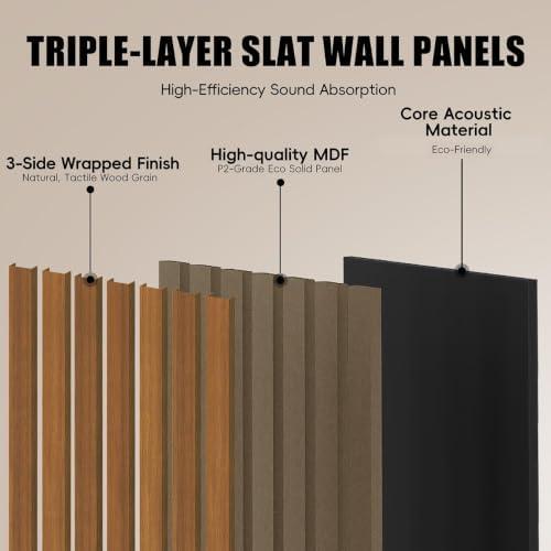 RITOLLO Wood Panels for Wall, 4 Pack Wood Slat Acoustic Panels, 118 x 11 in 3D - Image 5