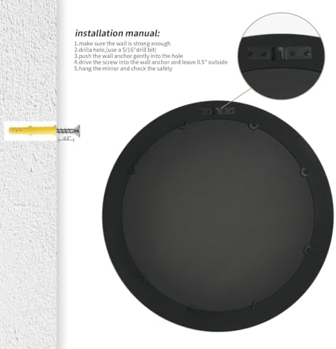 12in Round Mirror Farmhouse Wooden Frame Circle Mirrors, Rustic Decorative - Image 6