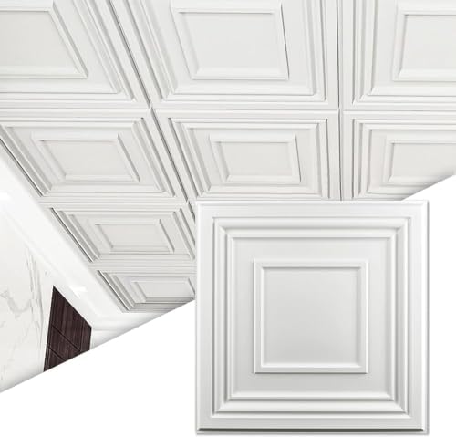 Art3d PVC Drop Ceiling Tiles 24x24 in, 96 Sq.Ft, Snow White by Art3d