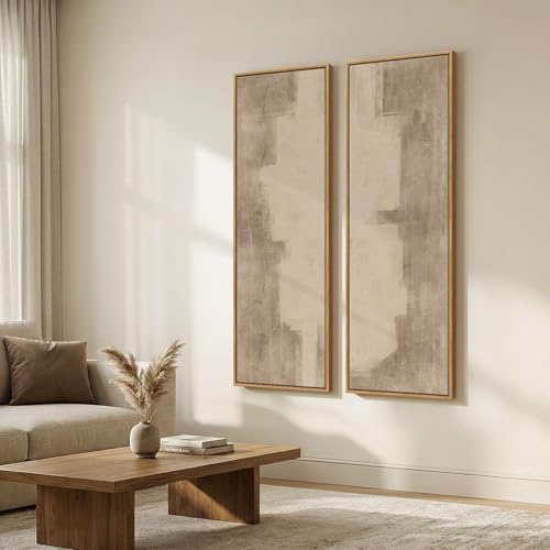 Large Framed Neutral Abstract Vertical Wall Art Decor - Image 2