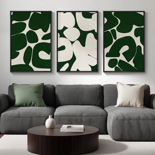 Large Framed Green White Abstract Wall Art - Image 2